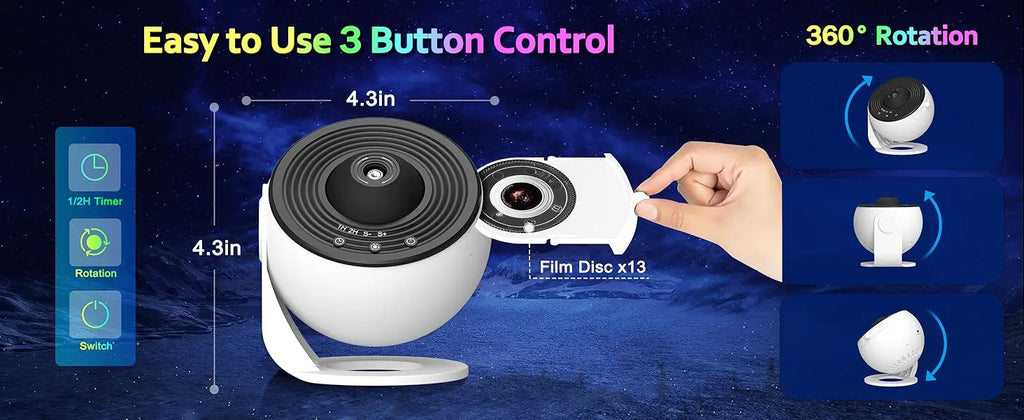 Galaxy Projector for Bedroom 13 Film Discs HD Image Star Projector Night Light 360° Rotating Children's Planetarium Projector