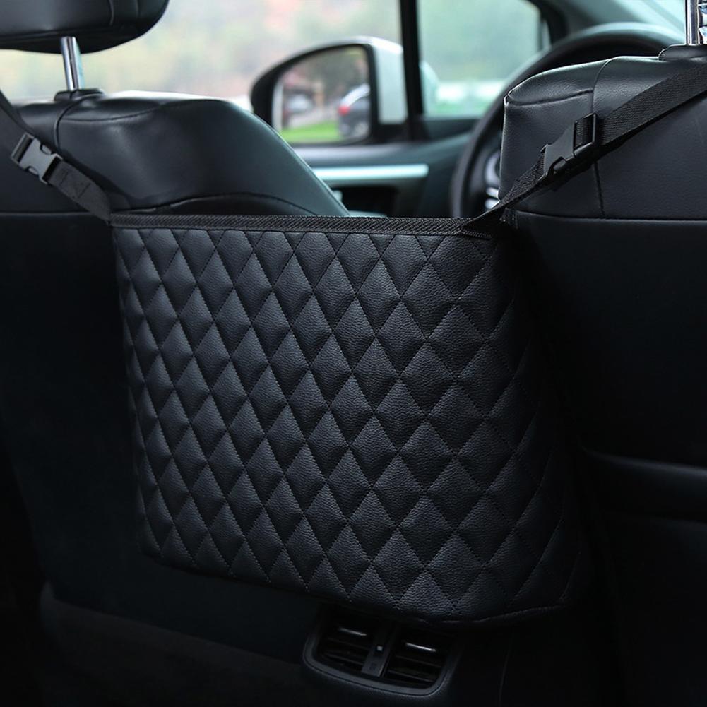 Car Seat Middle Storage Bag PU Leather Large Capacity Leather Bag Seat Back Storage Bag Water Cup Pockets Stowing Tidying