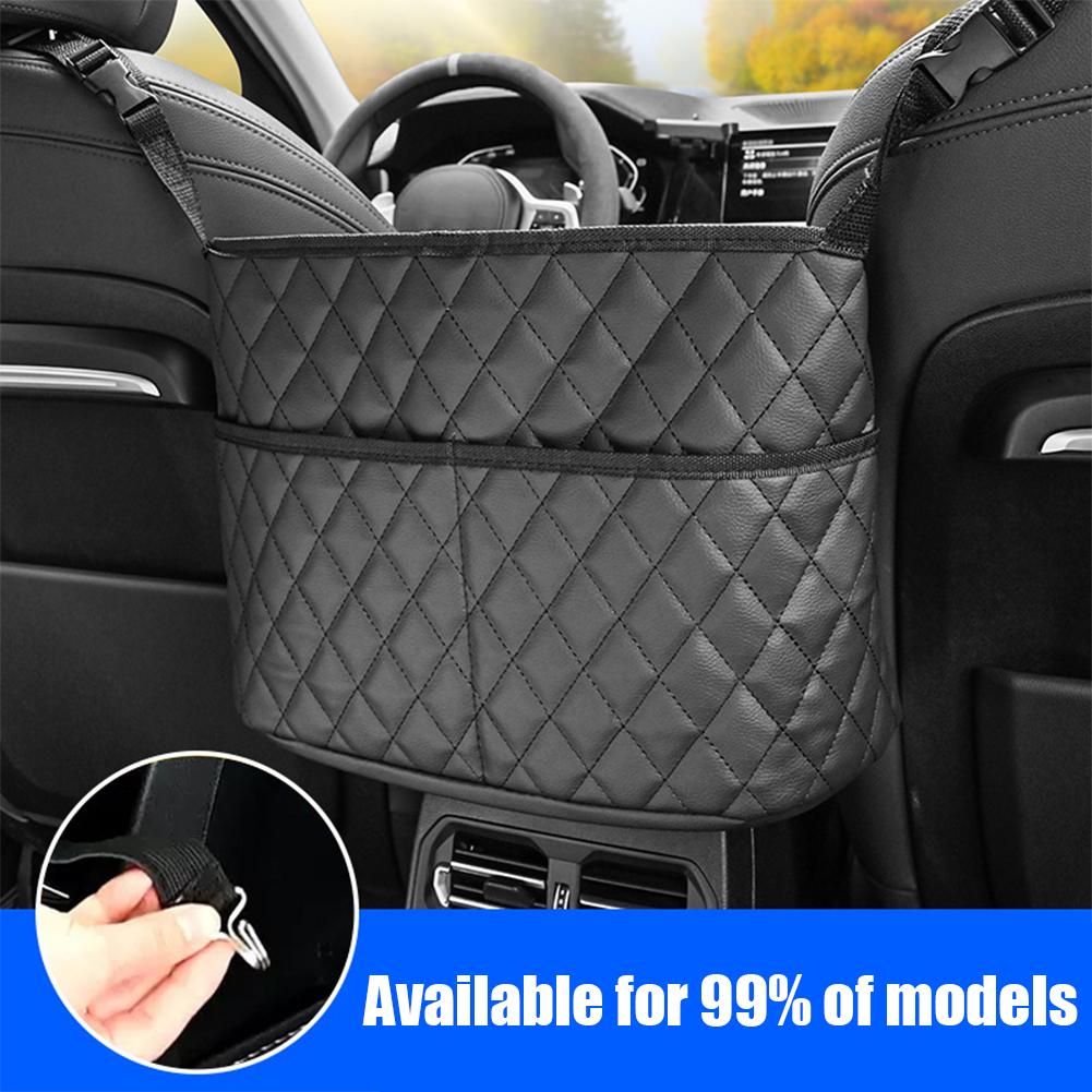 Car Seat Middle Storage Bag PU Leather Large Capacity Leather Bag Seat Back Storage Bag Water Cup Pockets Stowing Tidying