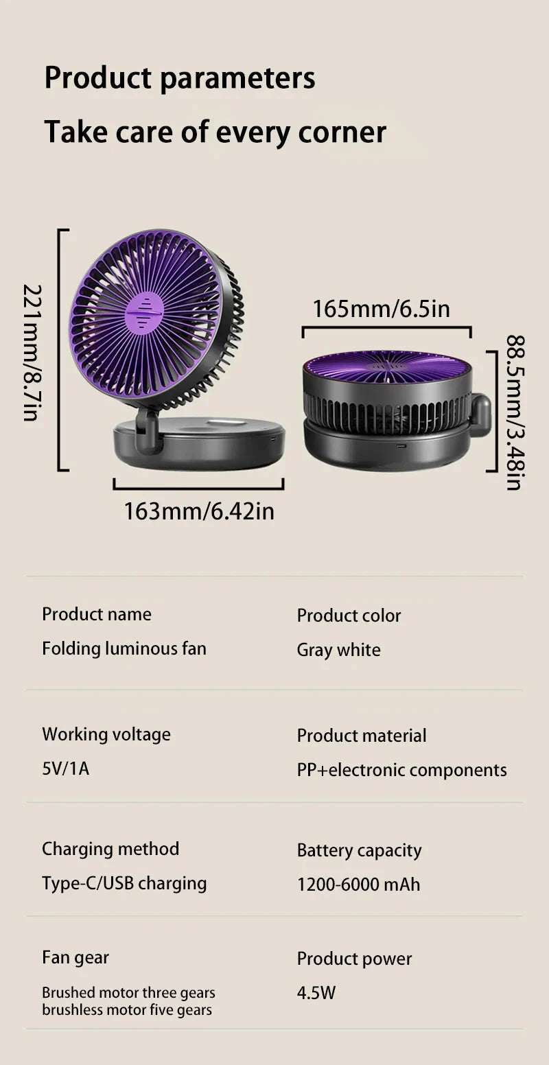 Electric Fan 3 In 1 Rechargeable Small Folding Cycle Desktop Wall-mounted Small Fan Dormitory Toilet Cold Wind Summer Fan