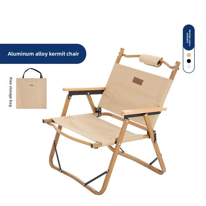 Outdoor Aluminum Alloy Kermit Chair Wood Grain Folding Portable Leisure Fishing Chair