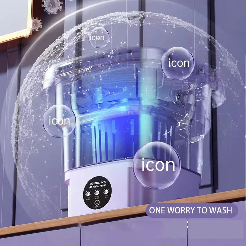 6.5L Portable Small Foldable Washing Machine with Spin Dryer For Socks Underwear Panties Washer Household Mini Washing Machine