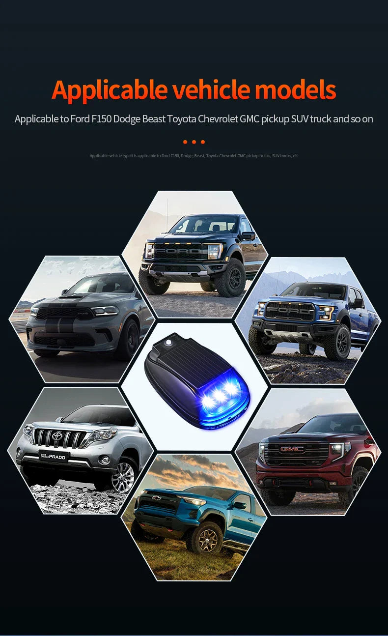 Solar Car Roof Strobe Light With Remote Control Cab Signal Lamp Wireless No Punch LED Truck Pickup Truck Roof Warning Lights