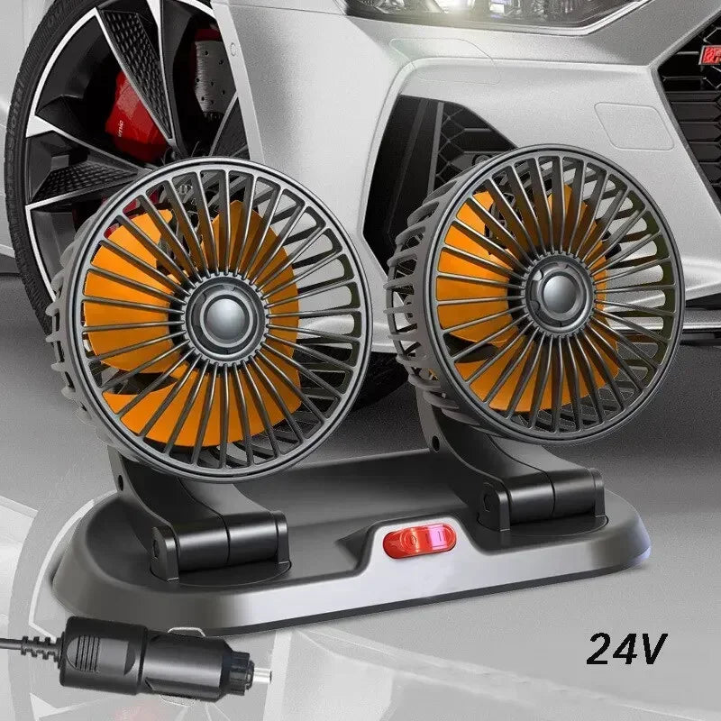 12/24V Portable Car Cooling Fan 5V USB Powered Car Fan Multi-Angle Rotatable With Cigarette Lighter Plug For Car Truck SUV RV