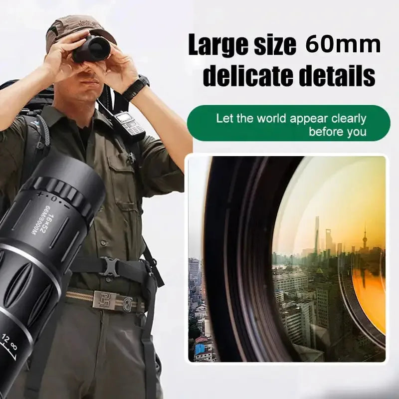 16x52 Monocular Telescope High Output Dual Focus Optical Zoom Scope High Magnification Long Range Night Vision Telescope