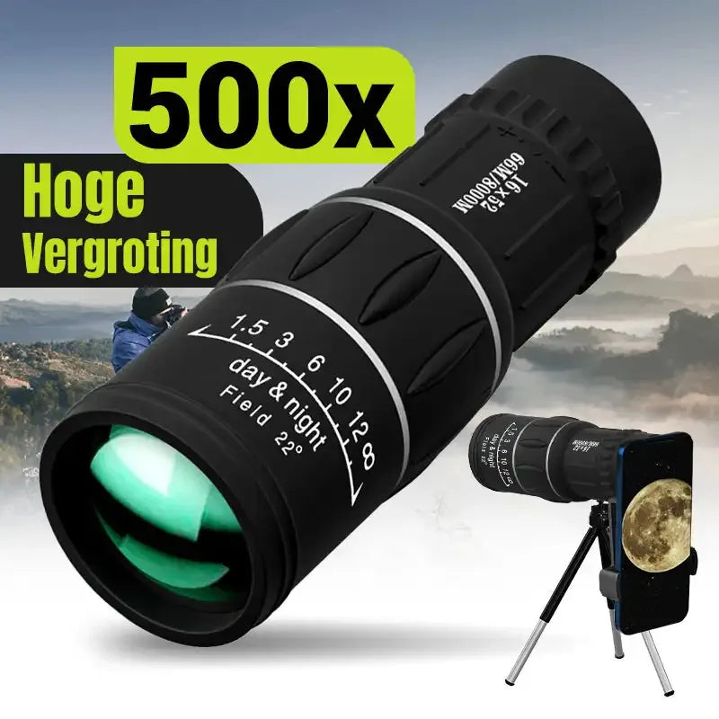 16x52 Monocular Telescope High Output Dual Focus Optical Zoom Scope High Magnification Long Range Night Vision Telescope