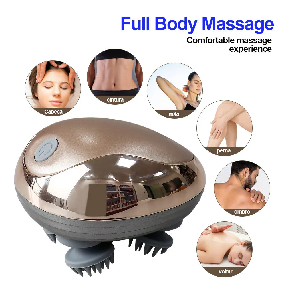 Electric Scalp Massager Heads Scalp Kneading Vibrating Device 6 Modes for Hair Growth Stress Relax Waterproof Massageador