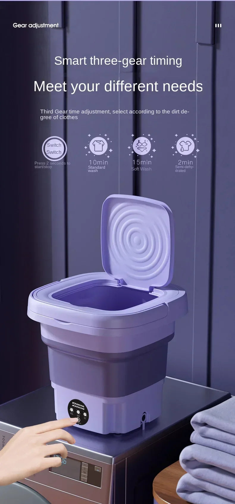 Portable Washing Machine 8L Small Foldable with Spin Dryer for Socks Underwear Panties Mini Washer Household Laundry