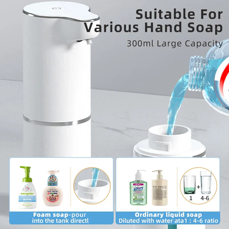 New Wall Mounted Automatic Soap Dispenser Foam Smart Hand Washing Machine 300ml Liquid Rechargeable Bathroom Induction Sensor