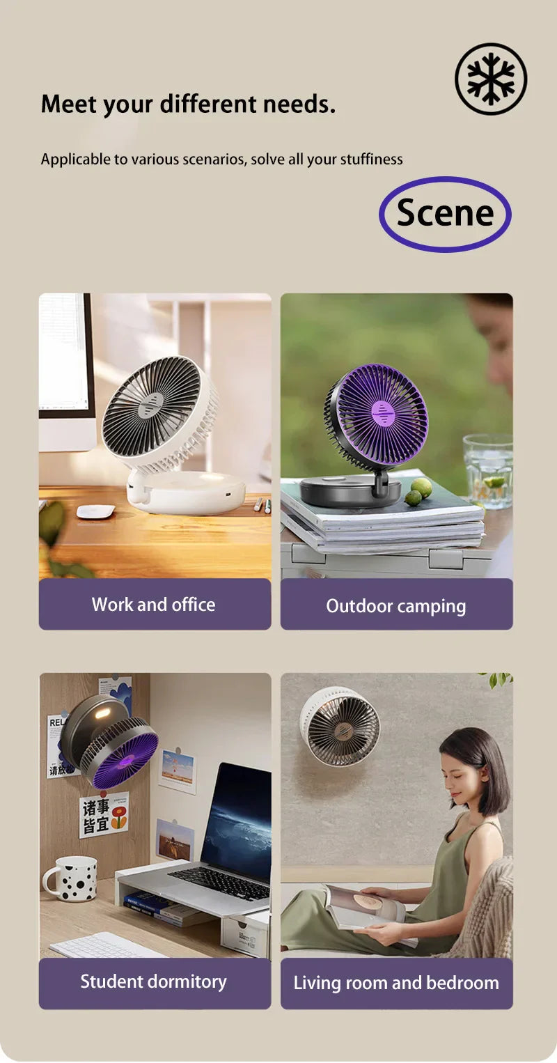 Electric Fan 3 In 1 Rechargeable Small Folding Cycle Desktop Wall-mounted Small Fan Dormitory Toilet Cold Wind Summer Fan