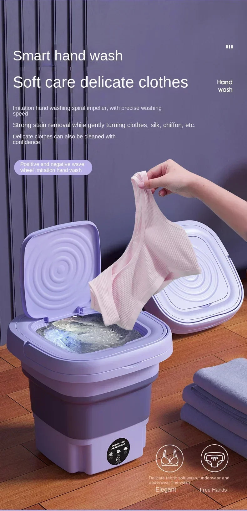 Portable Washing Machine 8L Small Foldable with Spin Dryer for Socks Underwear Panties Mini Washer Household Laundry