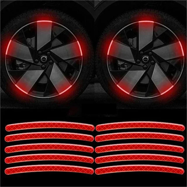 20Pcs Wheel Hub Reflective Sticker Rainbow Fluorescence Luminous Stripe Tape Car Motorcycle Decal Night Driving Safety Accessory