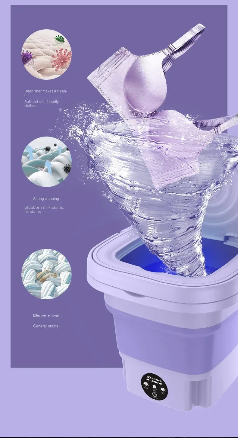 Portable Washing Machine 8L Small Foldable with Spin Dryer for Socks Underwear Panties Mini Washer Household Laundry