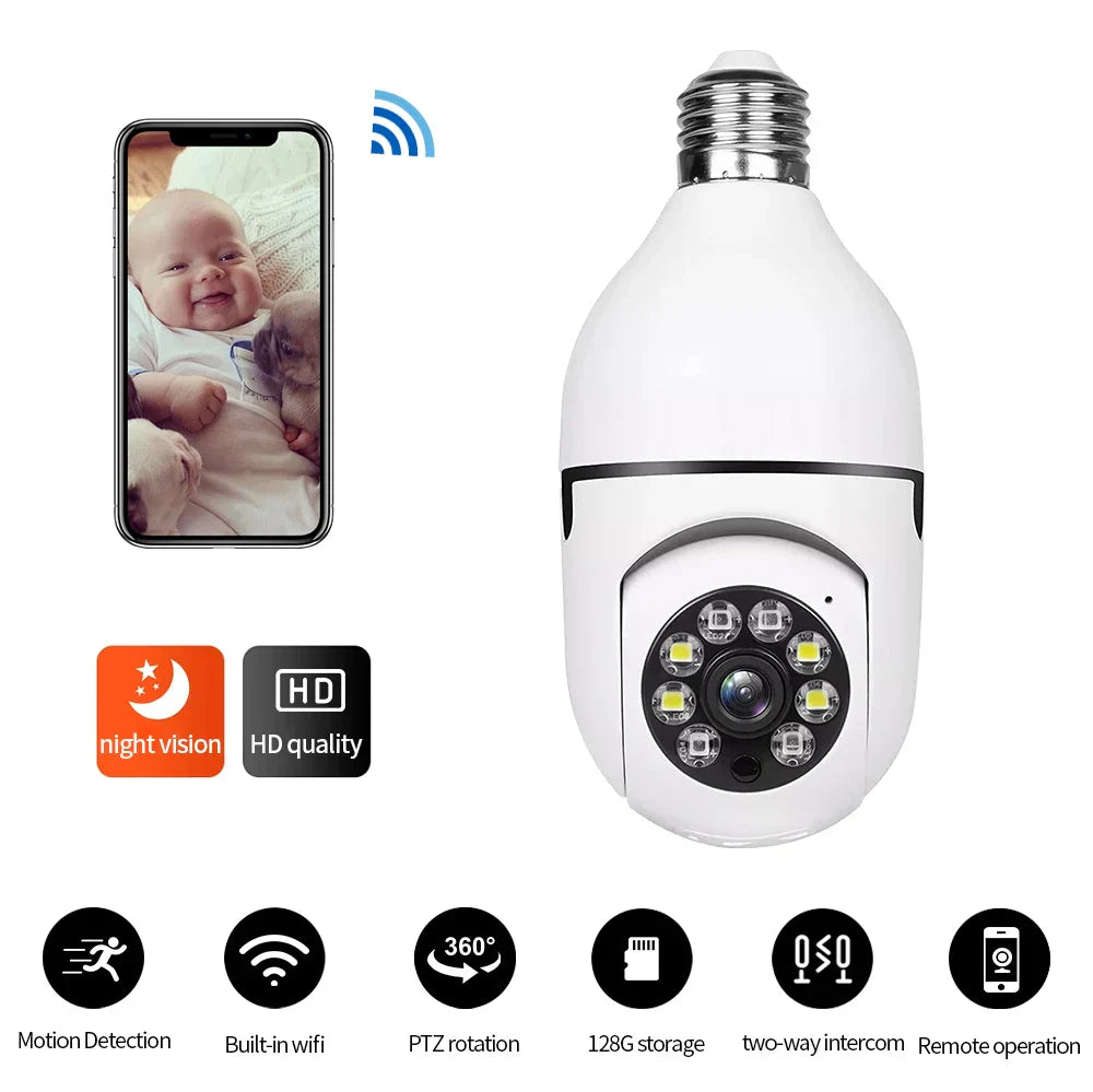 Bulb E27 Surveillance Camera Full Color Night Vision Automatic Human Tracking Zoom Indoor Security Monitor Wifi Miini IP Camera