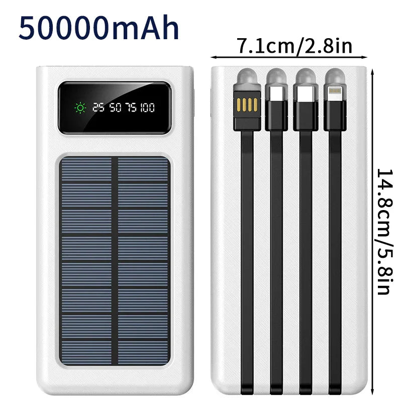 20000/30000mAh  Solar Power Bank LED Light   Large Capacity Fast Charging Battery With 4-Cables Outdoor Power Bank