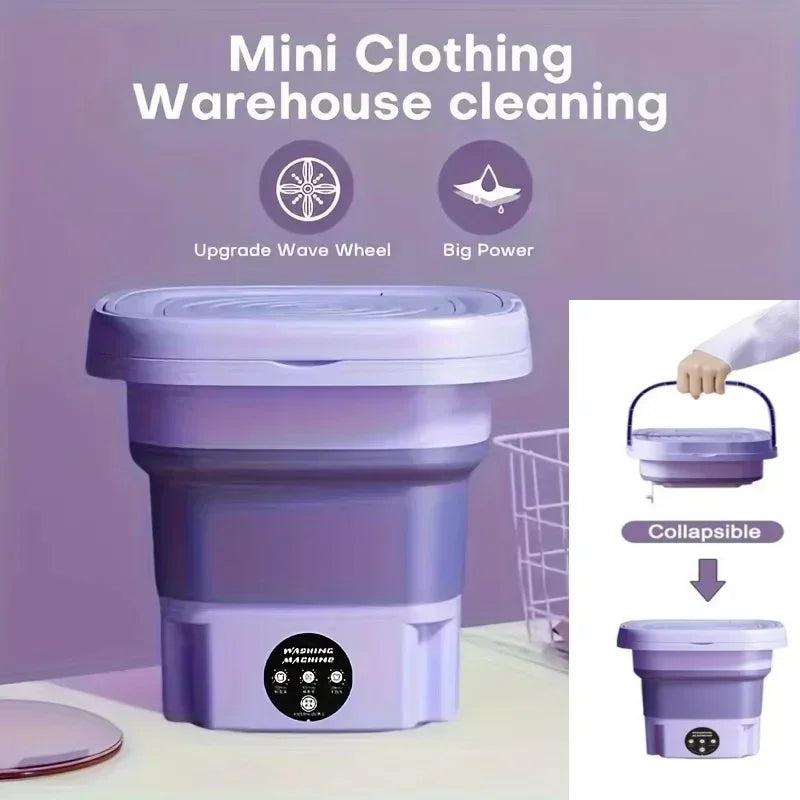 Portable Washing Machine 8L Small Foldable with Spin Dryer for Socks Underwear Panties Mini Washer Household Laundry