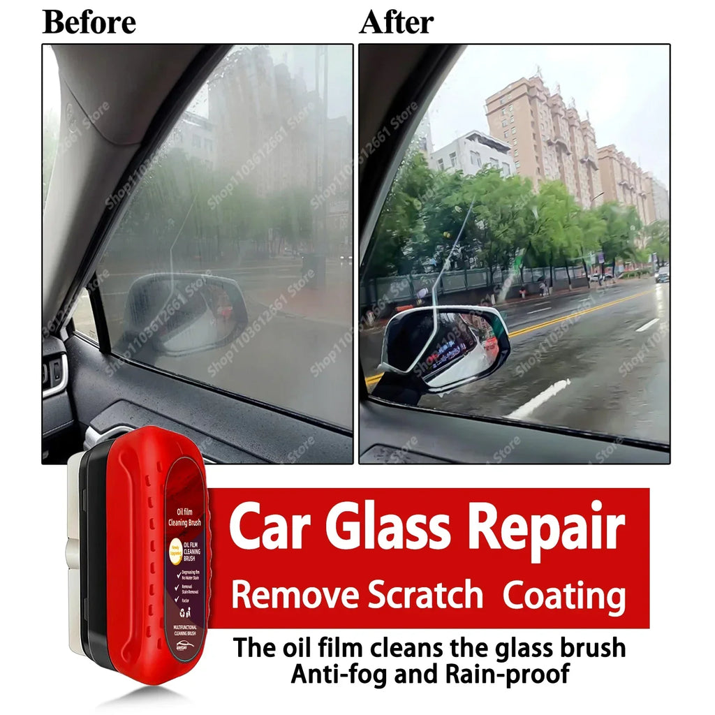 Car Glass Coating Oil Film Clean Brush Kit - 120ml Professional Repair Glass Scratch Brightening Windows Anti-fog Polishing