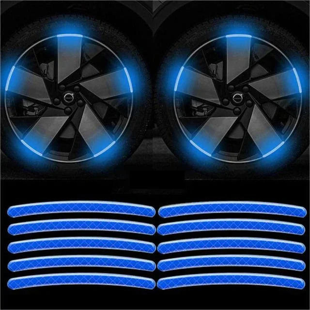 20Pcs Wheel Hub Reflective Sticker Rainbow Fluorescence Luminous Stripe Tape Car Motorcycle Decal Night Driving Safety Accessory