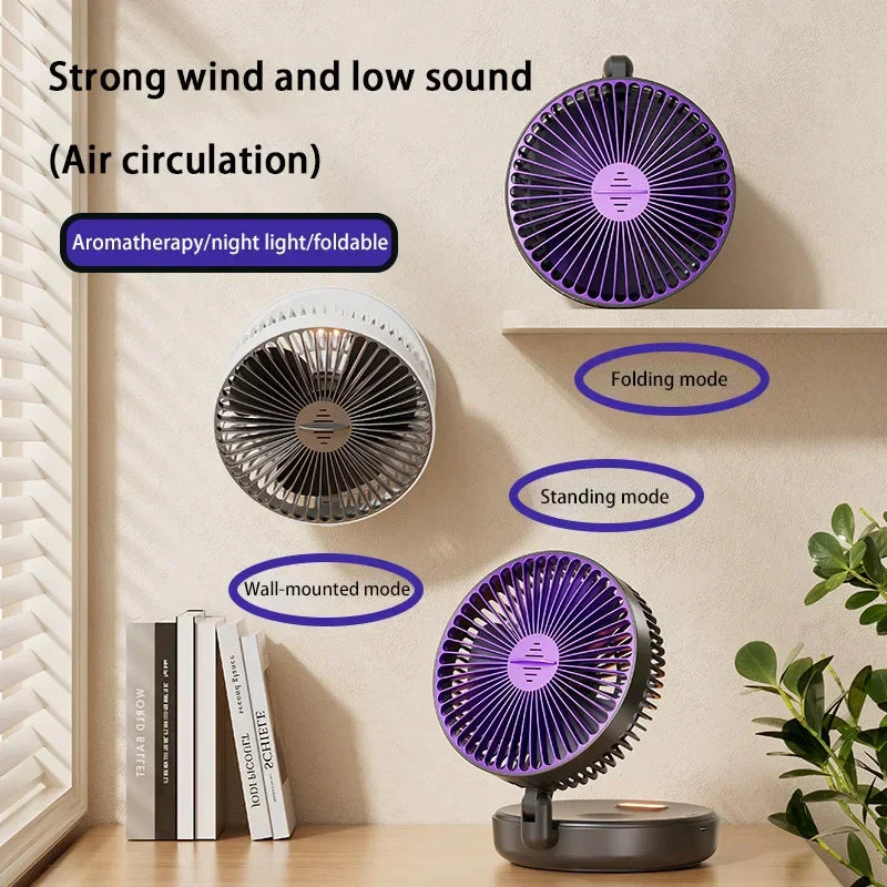Electric Fan 3 In 1 Rechargeable Small Folding Cycle Desktop Wall-mounted Small Fan Dormitory Toilet Cold Wind Summer Fan