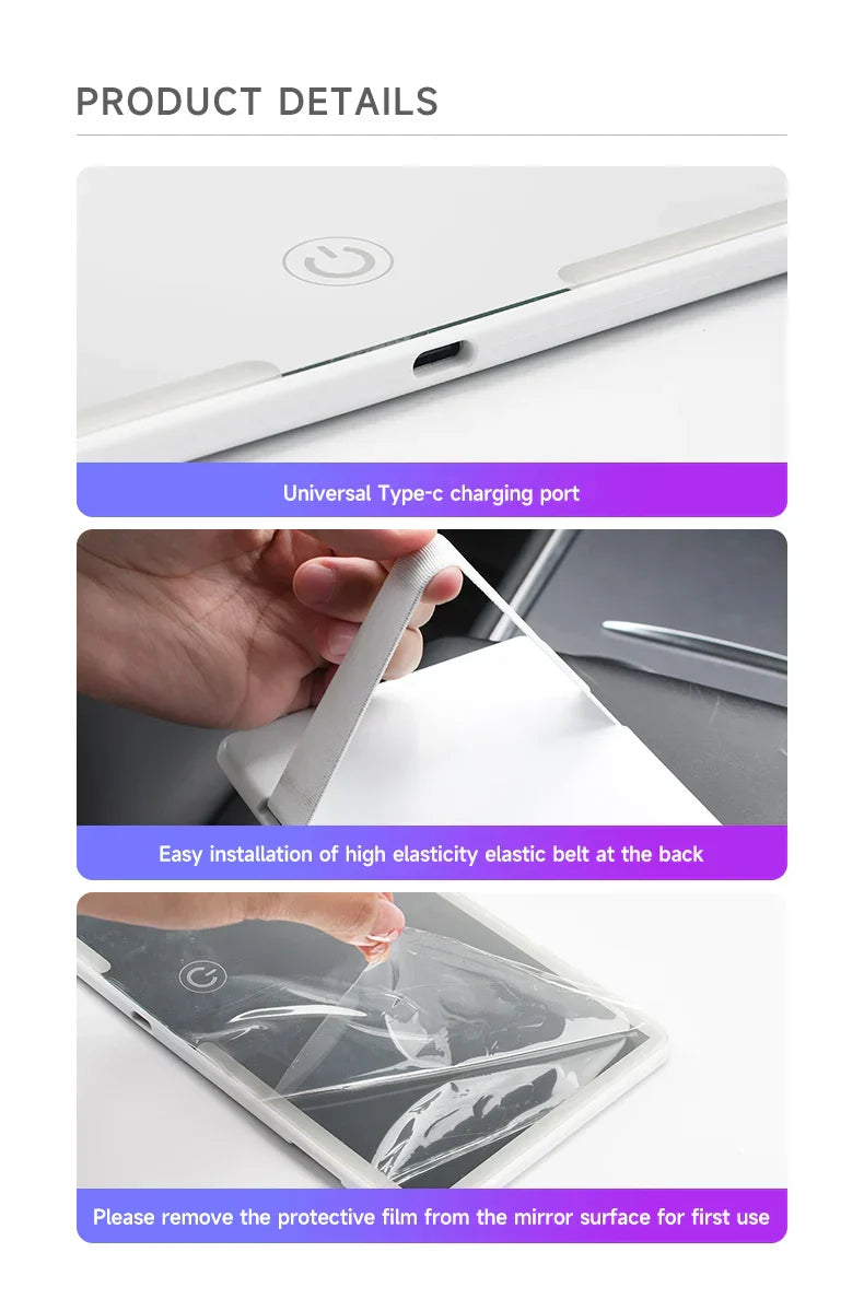 Fccemc Car Sun Visor Makeup Mirror LED Touch Screen Adjustable Brightness Auto Interior Makeup HD Mirror Charging Vanity Mirror