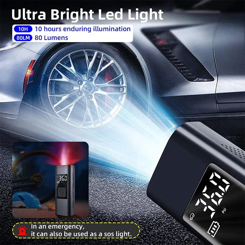 Tire Inflator Portable Electric Air Compressor 6000mAh Rechargeable Mini Tire Pump with LED for Car Motorcycles Bicycle
